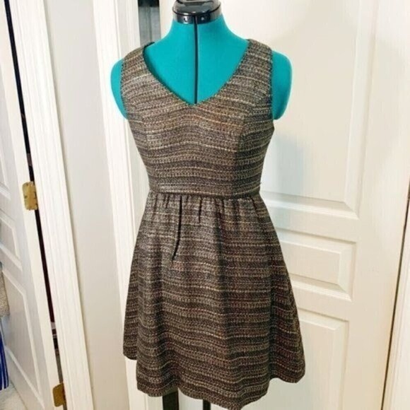 Anthropologie Moulinette Soeurs Shimmer Metallic Tweed Fit and Flare Dress - Picture 1 of 15